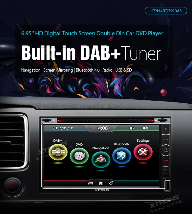 Sale XTRONS 6.95" HD Digital Touch Screen DAB+ Tuner Universal 2 Din Car DVD Player Radio GPS Navigation Screen Mirroring Bluetooth 4 0