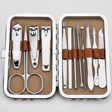 12 шт Многофункциональный маникюрный набор, инструмент для ногтей, нержавеющая сталь, кусачки для ногтей, ножницы, пинцет, педикюр, Маникюрный Инструмент