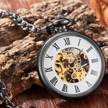 Лидер продаж, карманные часы с ручной обмоткой, антикварные Роскошные брендовые модные уникальные прозрачные Механические карманные часы, брелок, цепочка для мужчин