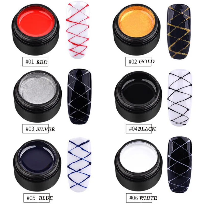 

5ML 6 Colors Gel Polish Nail Art Tools Colored Gels For Nails Brushed Painted Poly Gel Plastic DIY Silk Wire Glue Nagellak