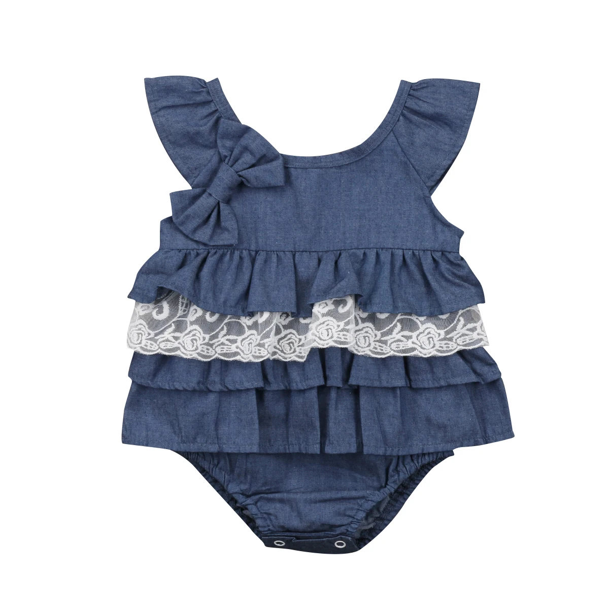 

2017 Newborn Baby Girl Infant Sleeveless Jumpsuit Bodysuit Lace Ruffle Tutu Dress Clothes Denim Outfits