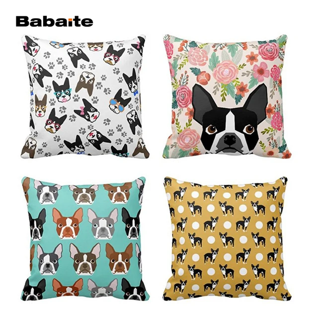 babaite boston terrier cute vintage flower faces dog merry christmas design simple square zippered throw pillow - Boston Terrier Christmas babaite boston terrier cute vintage flower faces dog merry christmas design simple square zippered throw pillow - Boston Terrier Christmas