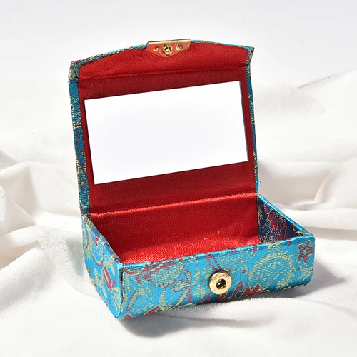 

1PC Retro Embroidered Square Lipstick Case With Mirro Brocade Flower Design Lipstick Display Box Jewelry Holder Random