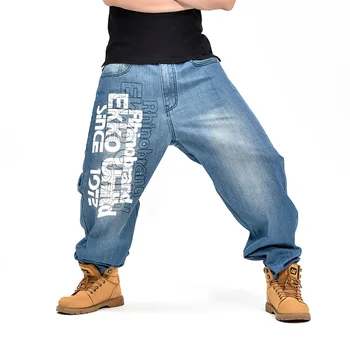 

CHOLYL Men Wide Leg Denim Pants Hip Hop light blue Skateboarder Jeans plus size baggy jeans for Rapper Relaxed Jean joggers