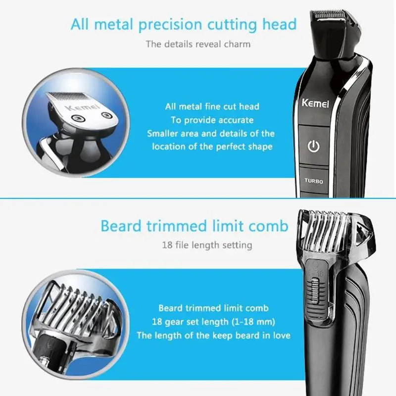 KM-1832 Waterproof Electric hair clipper shaver beard trimmer nose hair rechargeable cutting haircut kit men face care