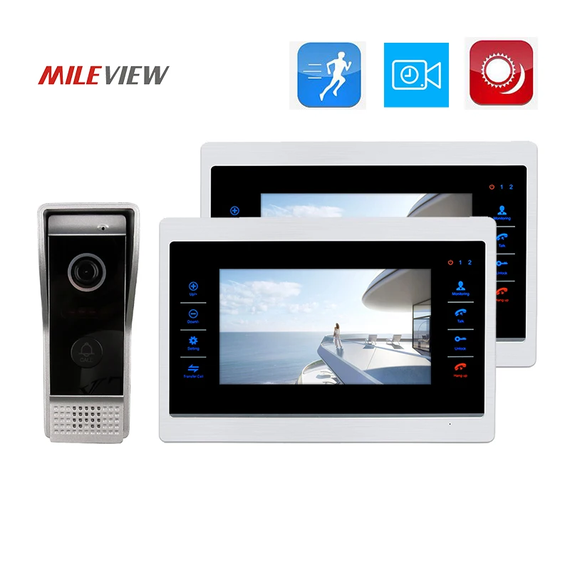 

Free Shipping 800TVL HD 7" Screen Video Door Phone Unlock Intercom Kit 2 Recording Monitors + IR Waterproof Door bell Camera