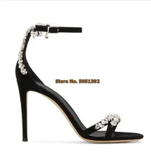 Women High Heel Sandals Peep Toe Suede Rhinestone Elegant Banquet Shoes Glittering Jewelry Stiletto Heel Pumps Ankle Strap elegant women s pumps with chunky heel and ankle strap design