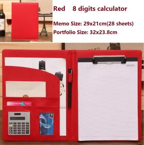 A4 профессиональный Офис Бизнес Классическая папка для файлов Портфолио руководителя с зажимом доска калькулятор органайзер для документов - Цвет: Red 2
