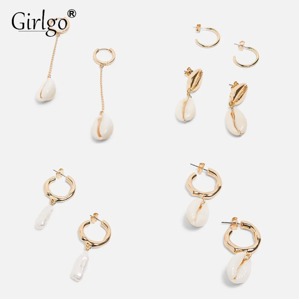 

Girlgo 2019 Trendy za Seashell Earrings for Women Summer Accessories Brand Design Pearl Drop Dangle Earrings Jewelry Wholesale