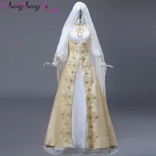 Arabic Muslim Champagne Embroidery Formal Evening Dresses Gown For Wedding Party Full Sleeves Vestidos De Festa