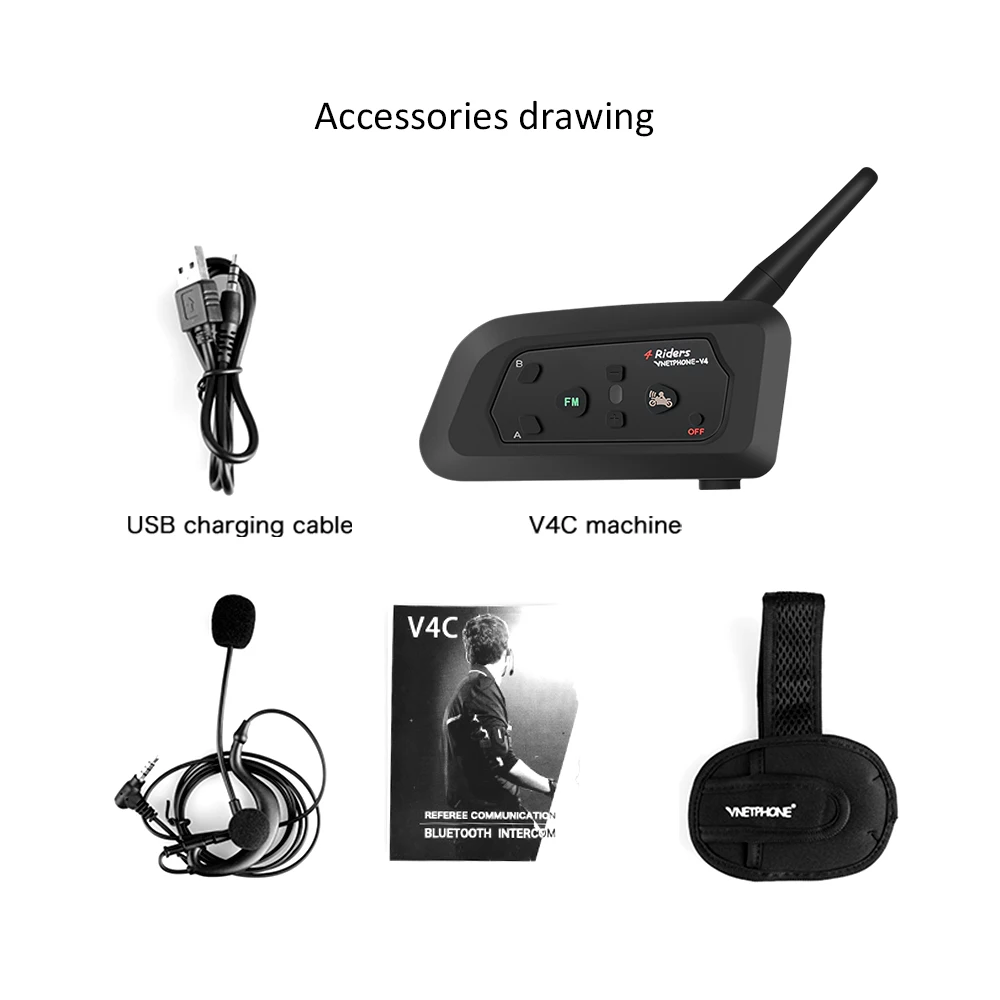 Гарнитура рефери VNETPHONE V4C внутренняя связь 4 канала Bluetooth коммуникатор 1200 м FM радио