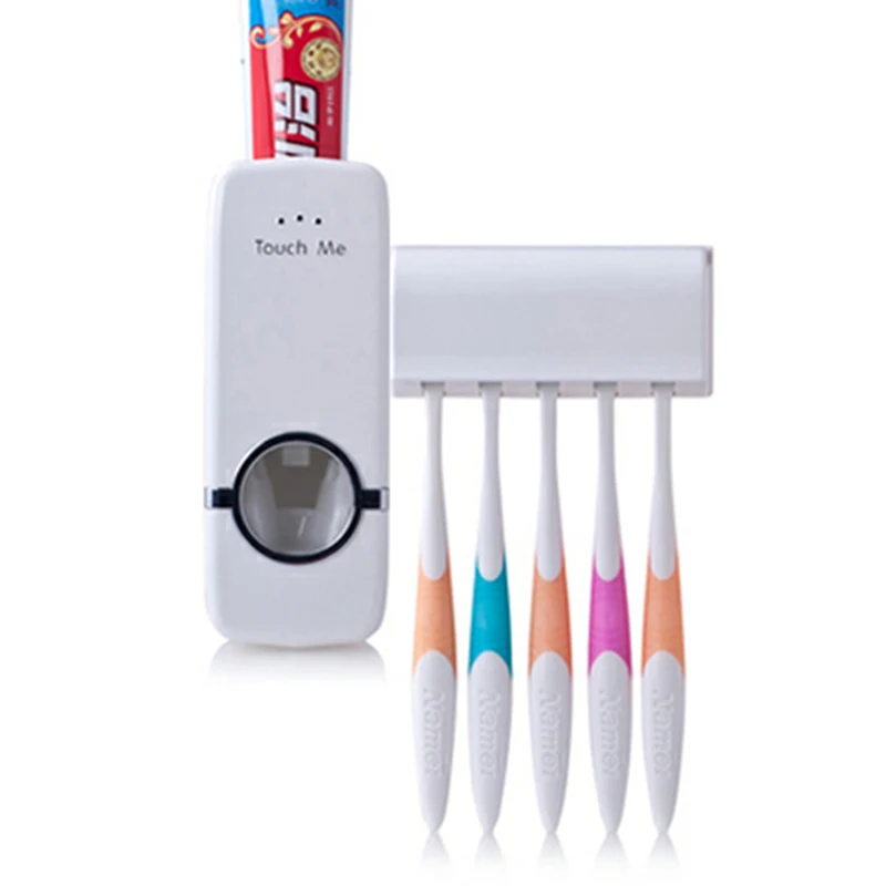 

Automatic Toothbrush Holder Wall Mounted Toothpaste Dispenser+ 5 Toothbrush Holder Set Bathroom Family Set Accessories HG0081