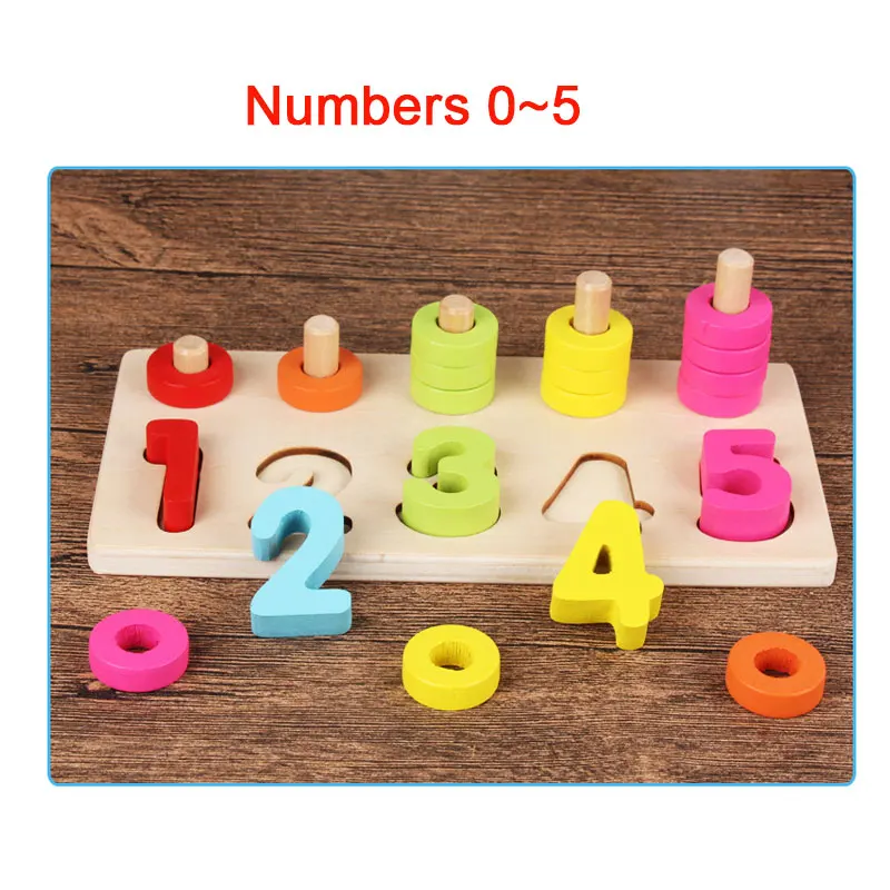 Learning Education Montessori math Toys Count Geometric Shape Cognition Baby Early Teaching Math Toys For Children Toy wood - Цвет: 1-5 numbers