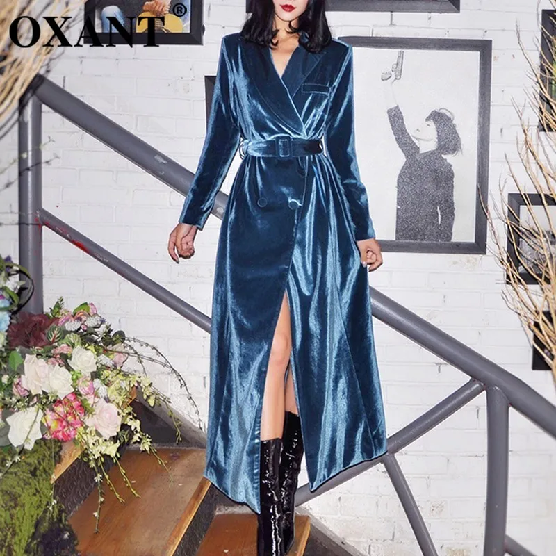 OXANT Fluwelen vrouwen Windjacks Lange Mouwen Lace Up Maxi Trenchcoat Vrouwelijke Mode 2019 Herfst Winter Bovenkleding Nieuwe OXANT Fluwelen vrouwen Windjacks Lange Mouwen Lace Up Maxi Trenchcoat Vrouwelijke Mode 2019 Herfst Winter Bovenkleding Nieuwe