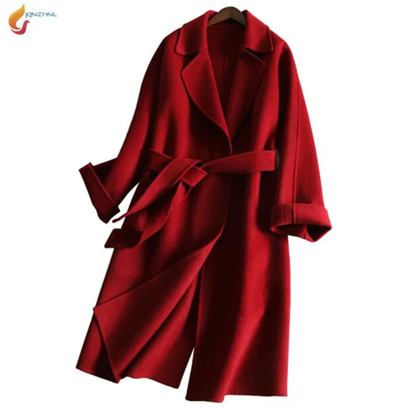 

Double-faced Cashmere Coat Women Long Autumn Large size High-end Slim Wool Overcoat Winter Fashion Solid Belt Warm Wool CoatG746