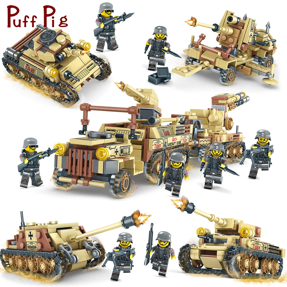 

678PCS 4in1 Army Tank Truck Model World War 2 Vehicles Building Blocks Compatible Legoed Military Soldiers Weapon Children Toys