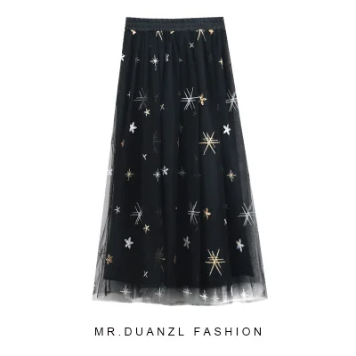 Makuluya вуаль расшитая бисером звезда пентаграмма вышивка Фея все матч плиссированные Модные женские летние весенние юбки QW