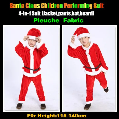 50 компл./лот! Детское рождественское платье для выступлений/Pleuche Ткань мальчик Санта Клаус одежда 4 в 1 комплект(куртка, Штаны, шляпа, борода - Цвет: Красный