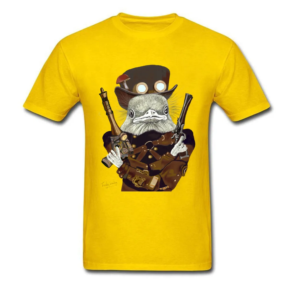 Cool T Shirts Brand New O Neck Funny 100% Cotton Fabric Men T Shirt Custom Short Sleeve Tops Shirt Top Quality Wild West Bird Ranger with Mushroom Hat yellow