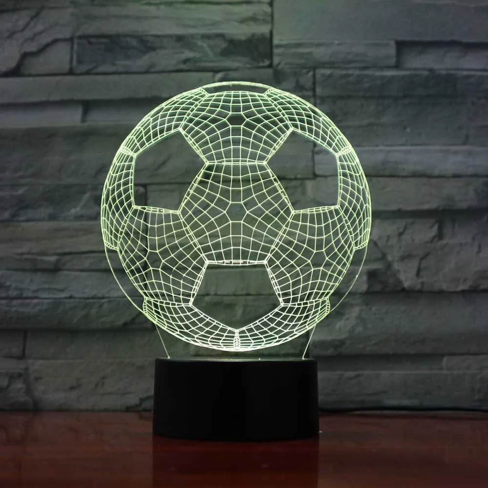 

Creative 3D Led Visual Usb Kids Bedside Sleep Football Shape Nightlights 7 Colors Changing Soccer Light Fixture Decor Table Lamp