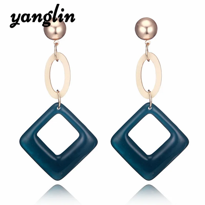 Exaggerated Geometric Square Drop Dangle Earring Bohemian Resin Acrylic Long Pendant Statement Earrings For Women Indian Jewelry | Украшения