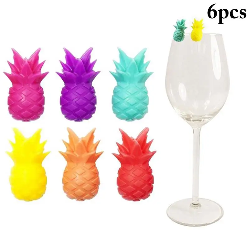 

6Pcs Creative Pineapple Charm Marker Silicone Wine Glass Marker Drinking Glass Identification Cup Labels Tag Signs For Bar Party