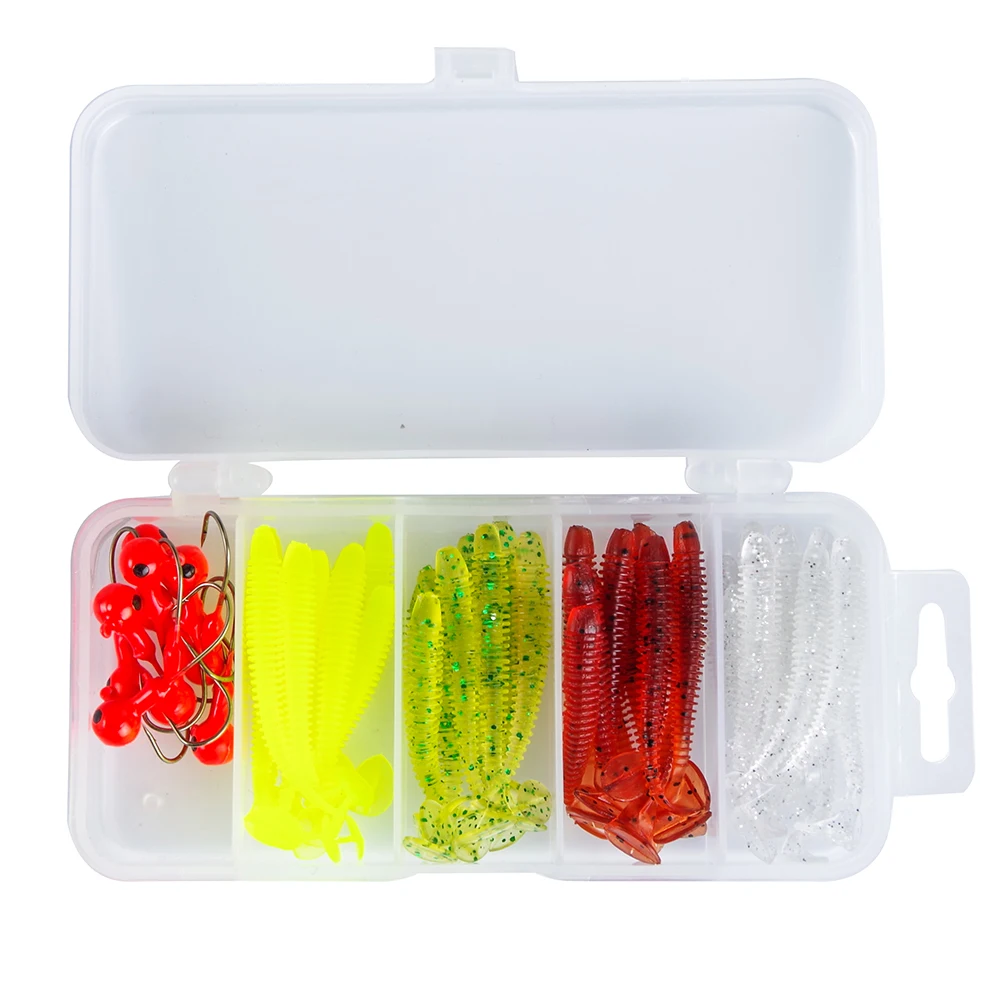 50pcs/lot Fishing Lures Lead Hooks Soft Bait Suit Set Tackle 5cm 0.6g and Jig Head 3g with Box Lure | Спорт и развлечения