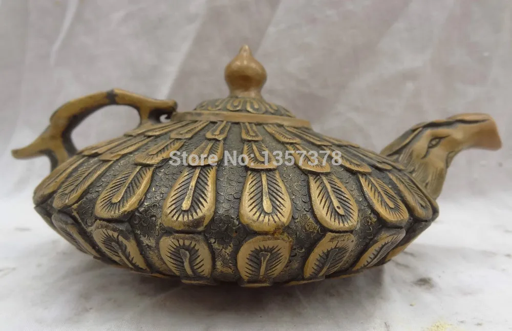 

shitou 00412 8" Chinese Bronze Buddhist Peacock Head Statue Tibet Tibetan Wine Pot Teapot discount 30% (C0324)