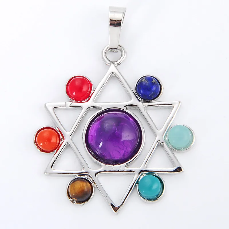 Hexagram 7 чакра камень Цепочки и ожерелья подвеска Йога ТОЧКА исцеления АУМ Рейки Чакра хрустальный шарик амулет для здоровья Древо жизни Для женщин ожерелье в виде цветов - Окраска металла: Hexagram