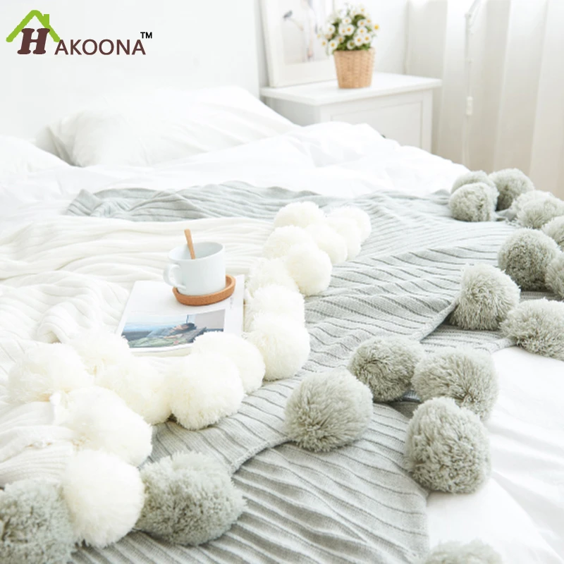 

HAKOONA Brand quality cotton Pom Crochet Thread Summer Blankets 100*105cm Babies Adults Twin Size Bed Kitted Throws Bed Runners