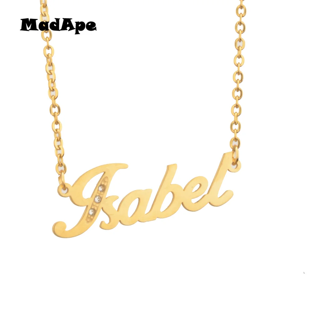 

MadApe Personalized Name "Isabel" Pendant Necklace Stainless Steel Custom Any Name Necklace For Women Gold Color Choker Jewelry