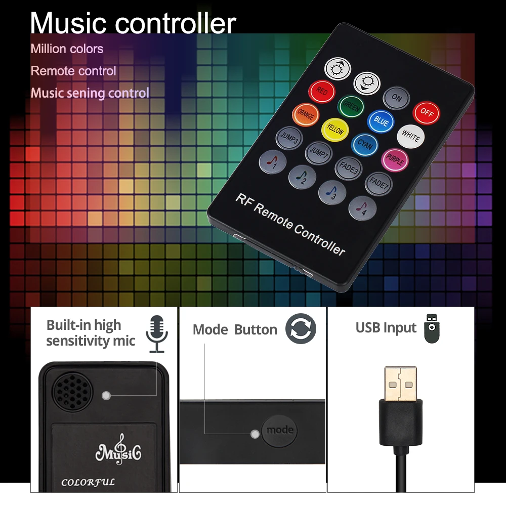 USB Светодиодная лента 5050 RGB музыкальный контроллер датчик звука с радиочастотным