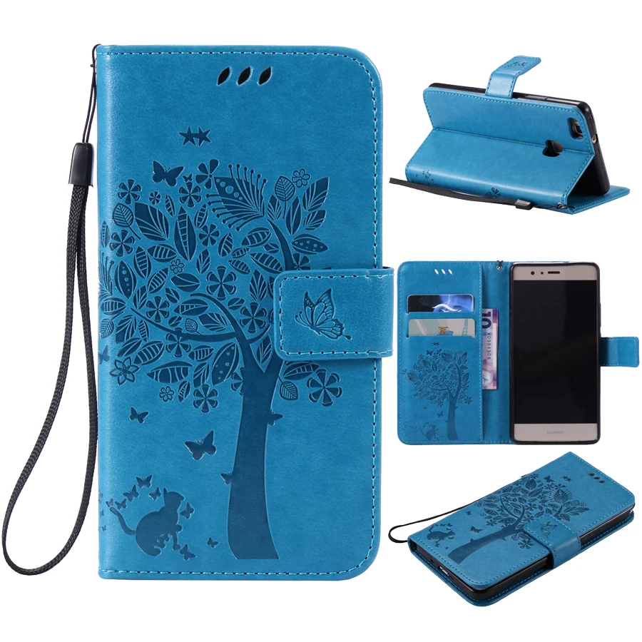 

For coque Huawei P9 Lite case For Fundas Huawei Ascend P9 Lite 3D Tree Cat Pattern Wallet Magnet Flip Cover Leather Case stand