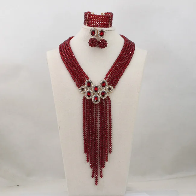 Торговля винный Африканский ювелирный набор бордовые бусы свадебное ожерелье из хрусталя кулон набор Горячая подарок WD698 - Окраска металла: 1