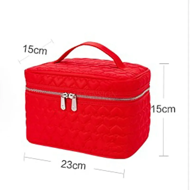 

Simple Heart Shaped Portable Cosmetics Case Capacity Waterproof Fabric Storage Large Cosmetic Bag Makeup Pack Make Up Package