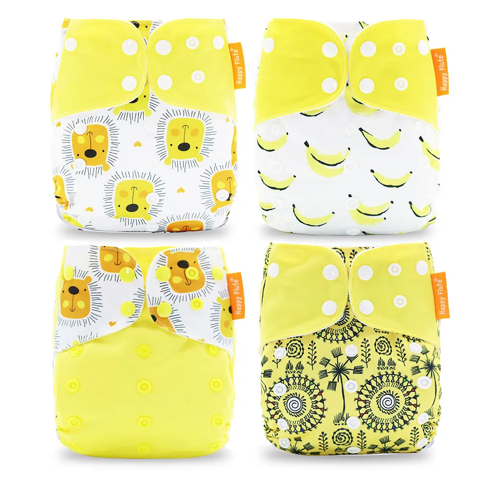 

Happyflute 2019 New Fashion Style Baby Nappy 4pcs/set Diaper Cover waterproof & Reusable cloth diaper
