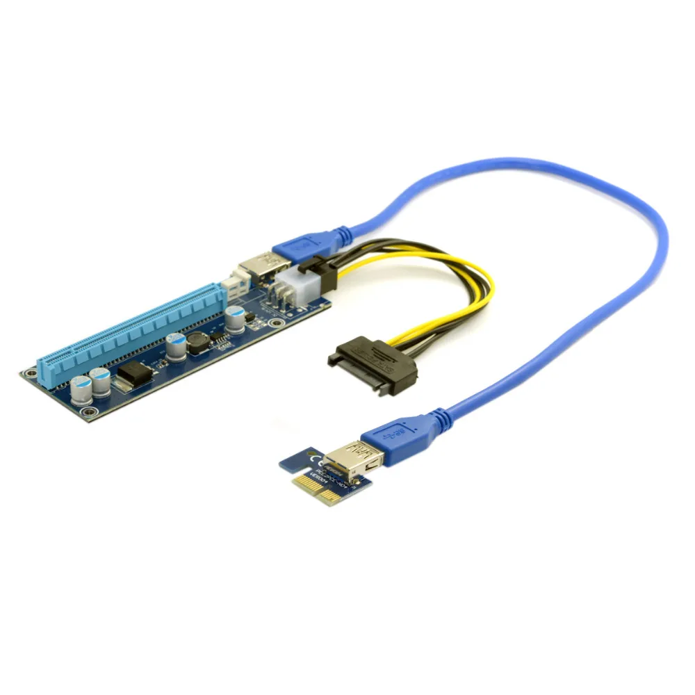PCI-E 1x to 16x Mining Machine Extender Riser Adapter USB 3.0 /& 6Pin Power Cable