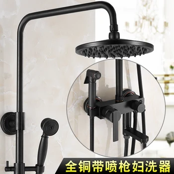 

Bathroom Black Oil Paint Solid Brass Bathtub Shower Set Wall Mounted 8" Rainfall Shower Mixer Tap Faucet 3-functions Mixer Valve