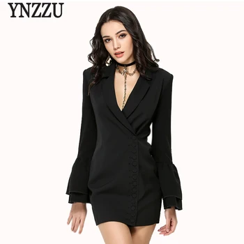 

YNZZU 2018 New Spring Women Blazer Dresses Elegant Office Lady Sexy Work Suit Dress Long Sleeve Slim Female Outwear Dress O494