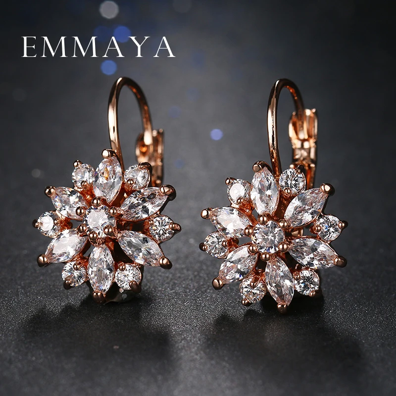 Фото Женские серьги-гвоздики с кристаллами Emmaya, золотые, цветные циркониевые серьги №2