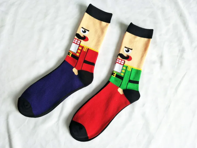 Забавные хлопковые носки с рисунком рождественской елки; мужские праздничные зимние носки в полоску; вечерние носки с изображением Санта Клауса