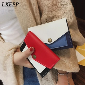 

2018 New Women's Wallet Women Short Japan and South Korea Contrast Color Simple Envelope Student Wallet Card Bag Purse