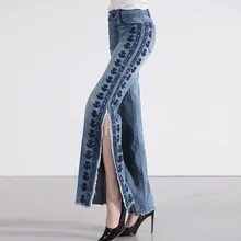 Вечерние платья осенние новые стильные вышитые расклешенные джинсы с широкими штанинами женские осенние джинсы nw18c2814