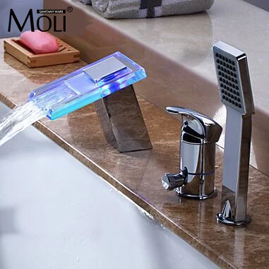 Bath Faucets Led Waterfall Bathtub Taps Deck Mounted Gl Faucet 3 Bath Faucets Led Waterfall Bathtub Taps Deck Mounted Gl Faucet 3 Piece Tub Mixer With Hand Shower In From Home Improvement On