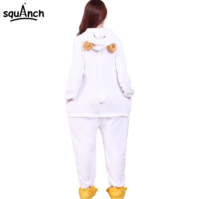 Animal Goat Kigurumis Adult Onesie Cartoon Pajamas Flannel Warm Lovely Party Suit White Sheep Sleepwear Women Pyjamas New