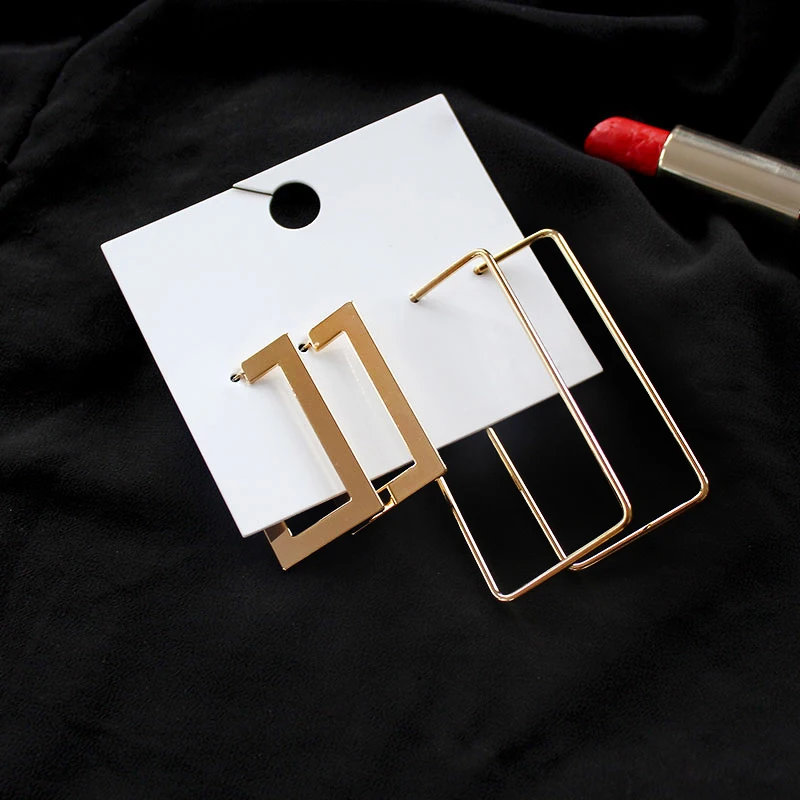 

2 Pairs/Set Gold Color Rectangle Earrings Set Fashion Alloy Geometric Statement Hoop Earrings Jewelry for Women Party Gift 2019