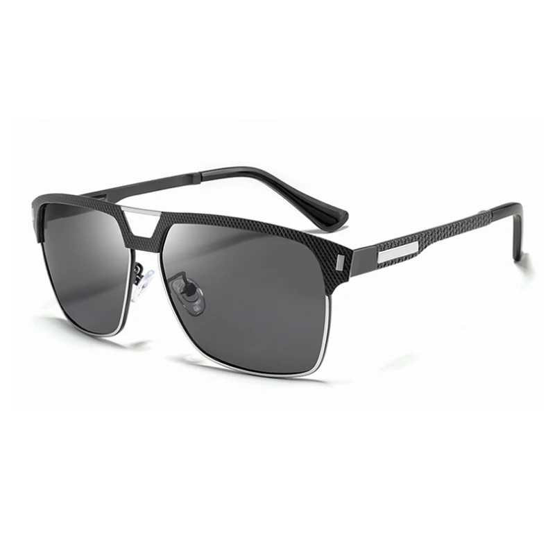 SIMPRECT, квадратные поляризационные солнцезащитные очки, мужские, UV400, высокое качество, металл, для вождения, солнцезащитные очки, модные, Ретро стиль, брендовые, солнцезащитные очки - Цвет линз: BLACK SILVER