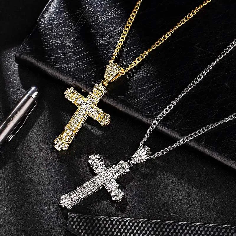 

Men Women AAA Zircon Cross Pendant Gold Silver Copper Material Iced CZ Cross Pendants Necklace Chain Fashion Hip Hop Jewelry