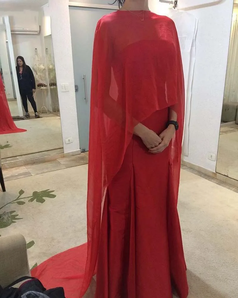 Длинное атласное платье для матери невесты с красным шифоновый плащ элегантное женское вечернее платье строгий халат De Soiree Rouge - Цвет: picture color