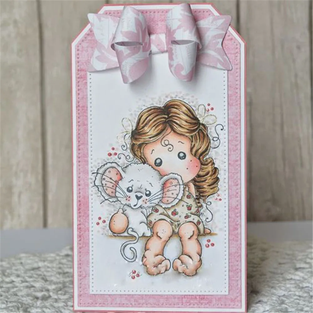 

New Mouse Girls Transparent Stamp+Metal Cutting Dies Stencils Scrapbooking Embossing For Gift DIY Card Crafts photo album Decor